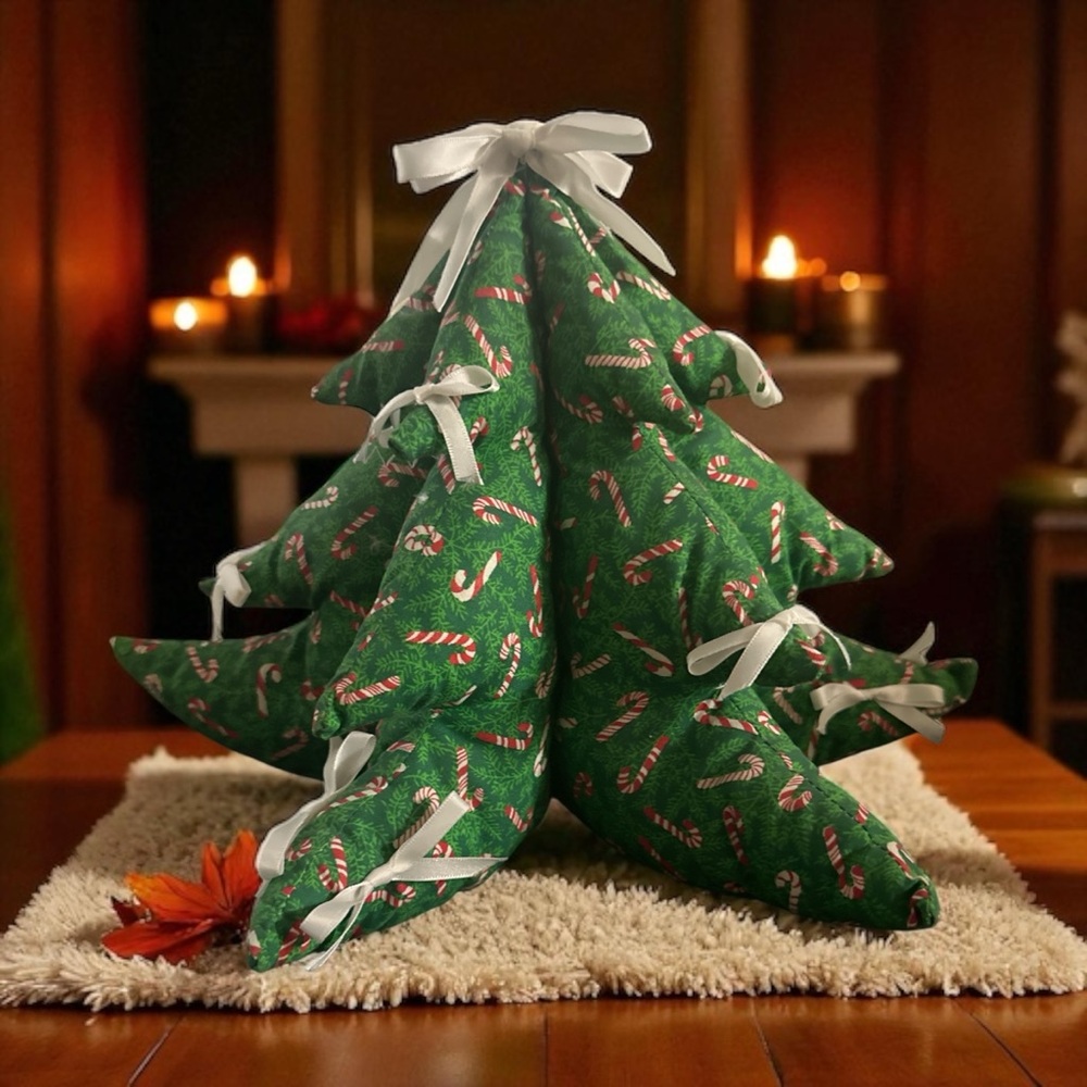 Vintage Handmade 3D Large Fat Fabric Stuffed Christmas Tree 9.5"